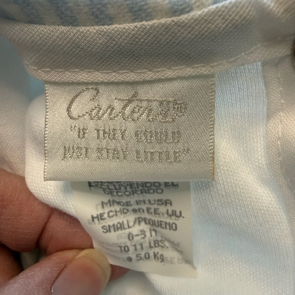 VTG Carter's Deadstock Collared Onesie - Blue Gingham & Embroidered Bear - 0-3M‎